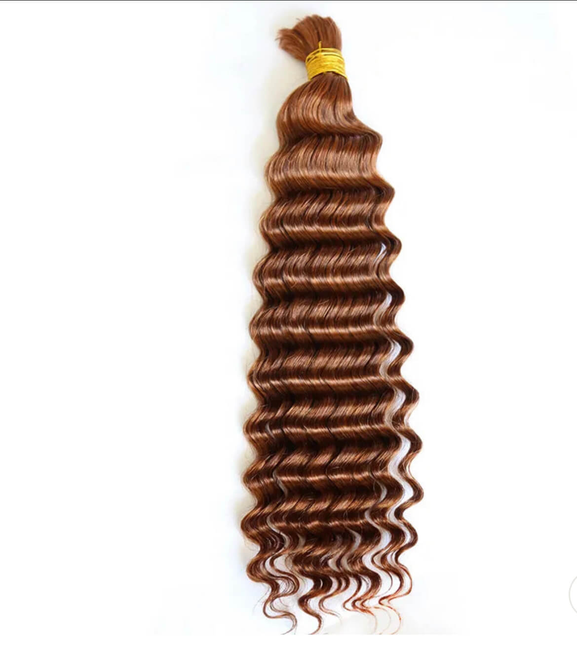 A sample of the deepwave human hair wig in a copper brown color in a white background.