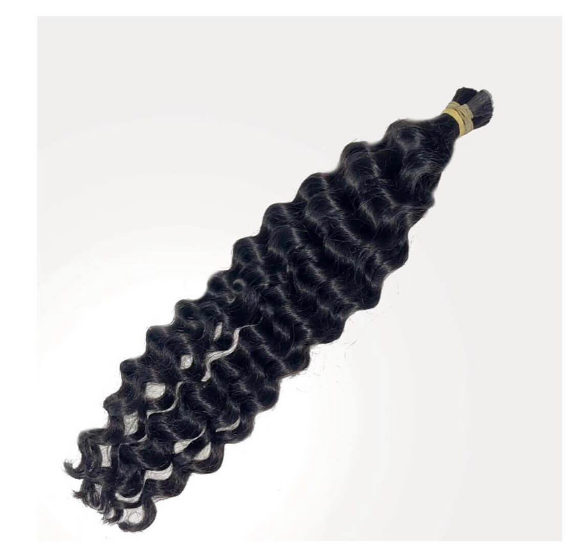 A image sample of the deep wave human hair in a white background.